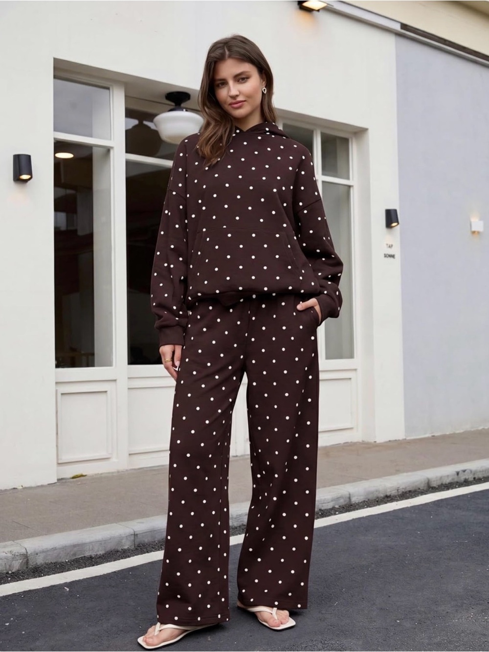 Brown Polka Dot Hoodie & Wide-Leg Set